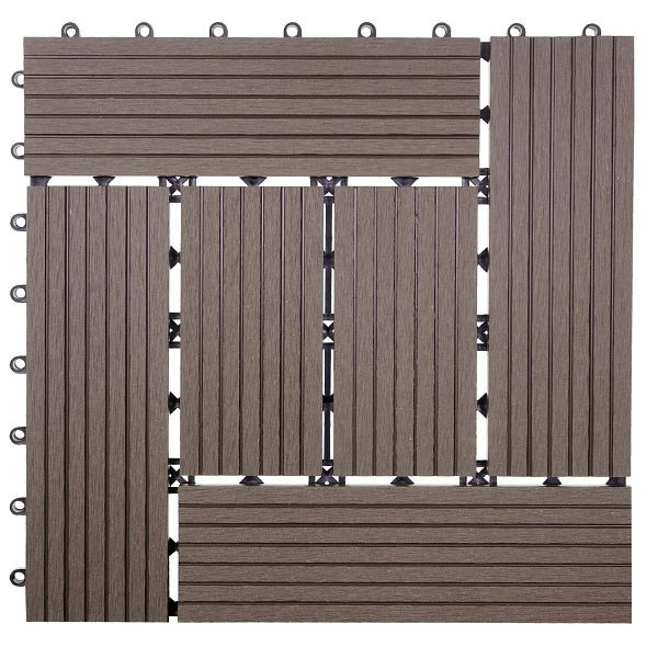 Mendler WPC vloertegel Rhone, houtlook balkon/terras, 11x elk 30x30cm = 1m², sokkel, coffee offset, 54442