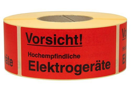 DENIOS waarschuwings- en informatielabels, voorzichtigheidsgevoelige elektrische apparaten, 145 x 70 mm, gemaakt van papier, 299626