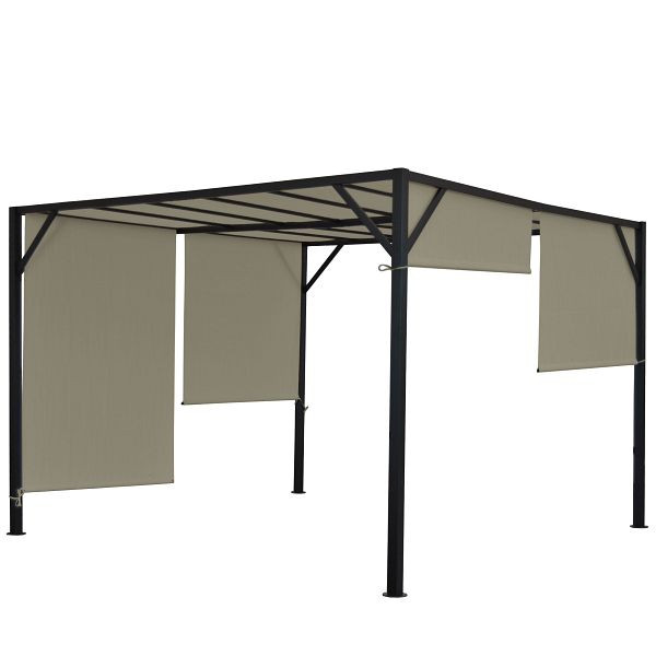 Mendler Pergola Baia, tuinpaviljoen terrasoverkapping, stabiel 6cm stalen frame + schuifdak taupe, 3x3m, 75857 + 75845
