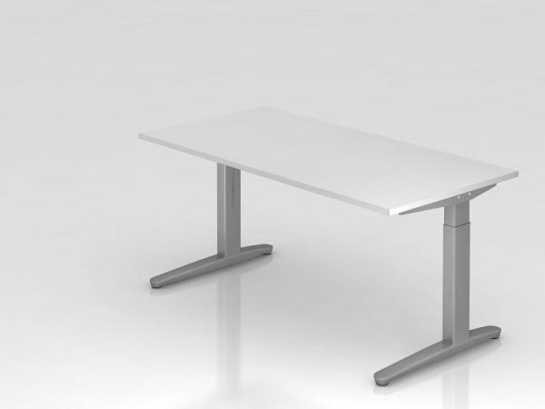 Hammerbacher bureau C-poot 160x80cm wit/zilver, aluminium loper zilver (vergelijkbaar met RAL 9006), VXB16/W/SS