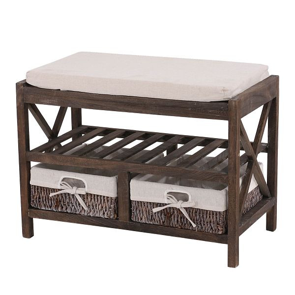 Mendler schoenenrek HWC-C48, bench schoenenrek, shabby look vintage 45x65x34cm, bruin, 33352