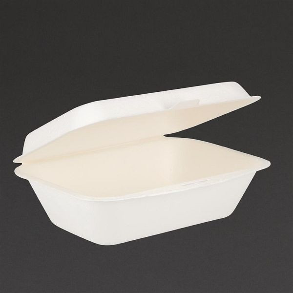 Fiesta Green composteerbare container met scharnierend deksel van suikerriet 18,2 cm, pak van 500, DW248