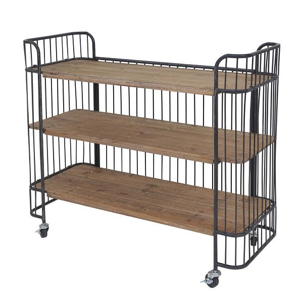 Mendler trolley HWC-A43, serveerwagen op rol, massief dennenhout vintage 84x98x36cm, 57073