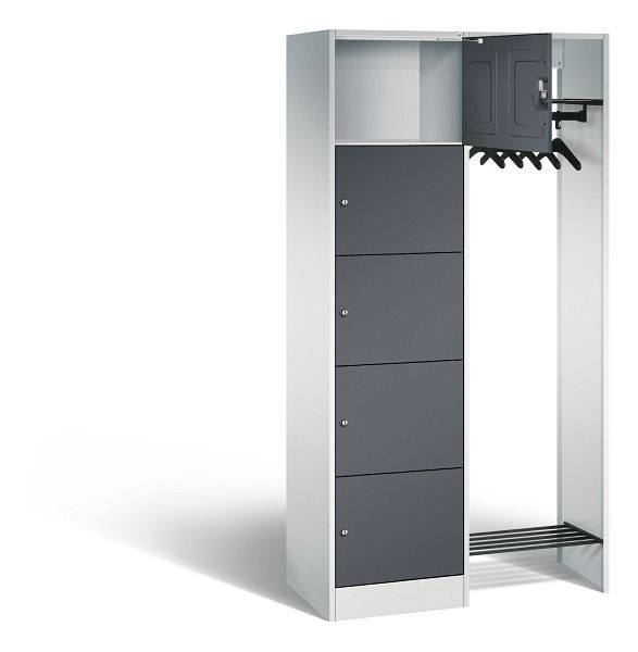 C+P open garderobe serie 8070, H1950xW960xD480mm, kleur: lichtgrijs / zwartgrijs, 82700-00 S10055