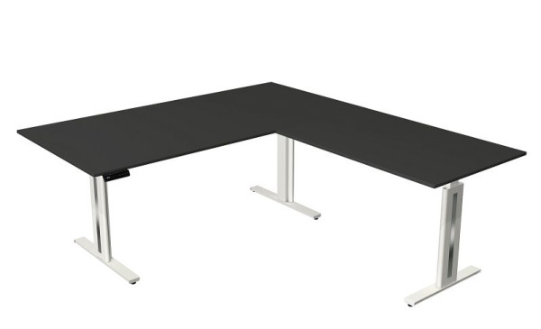 Kerkmann Move 3 fresh zit-/statafel, B 2000 x D 1000 mm, met aanbouwelement 1200 x 800 mm, elektrisch in hoogte verstelbaar van 720-1200 mm, antraciet, 10187113