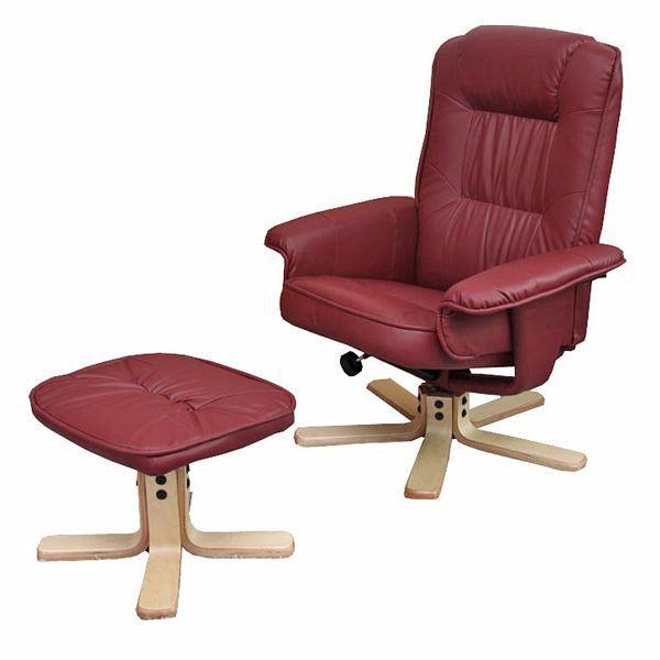 Mendler relaxfauteuil TV-fauteuil fauteuil met kruk M56 imitatieleer, bordeaux, 14033