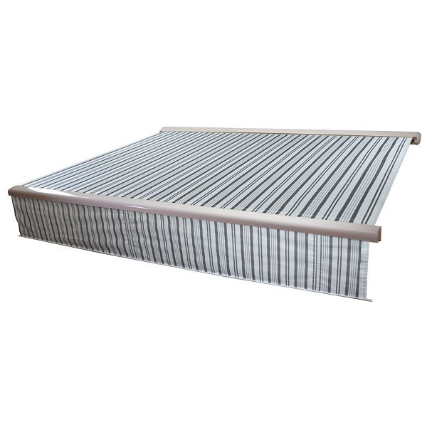 Mendler elektrische full cassette luifel T124, 5x3m uitschuifbare volant, polyester grijs/wit, 37873+34295+35606