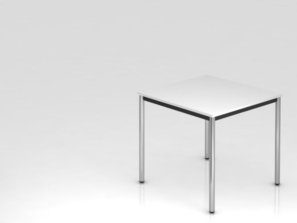 Hammerbacher vergadertafel rond onderstel 80x80 wit/chroom, rechthoekige vorm, VDR08/W/C
