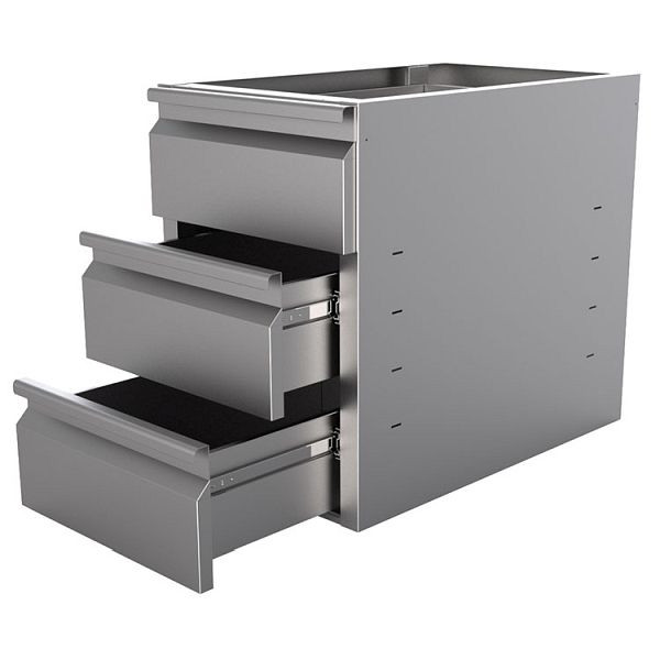 Gastro-Inox RVS ladekast met 3 laden - onderbouw module, 400x680x550mm, geschikt voor tafels met een diepte van 70 cm, 301.704