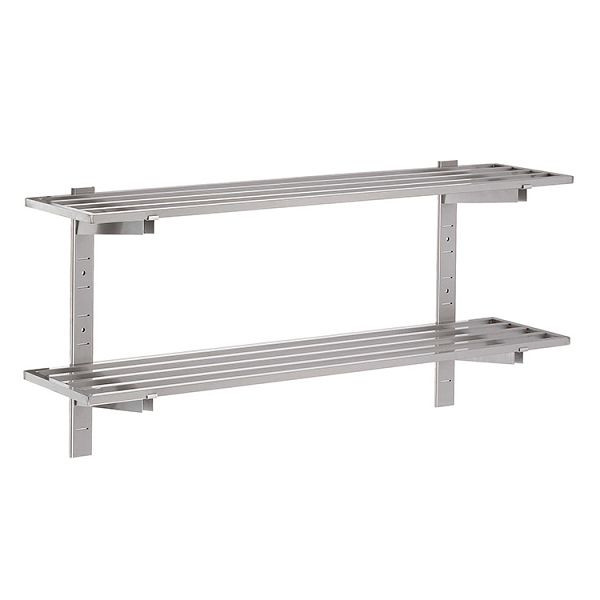 Gastro-Inox RVS AISI 430 open dubbele wandplank, 1500x400mm, met 2 plankdragers en 2 muurbeugels, 303.283