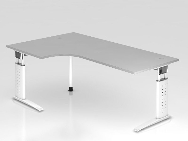 Hammerbacher hoektafel C-poot 200x120cm 90° grijs/wit, hoekvorm 90°, links of rechts monteerbaar, werkhoogte 68-86 cm, VUS82/5/W