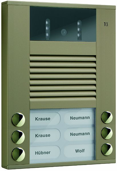 TCS video voordeurstation met 130 graden camera Serie AVE met 6 belknoppen (rechts/links uitgelijnd), AP brons, AVE14063-0012