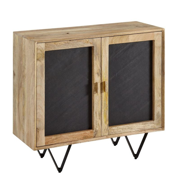 Wohnling dressoir 80x75x35 cm mango massief hout / steen dressoir bruin, ladekast met 2 deuren, kleine ladekast massief hout, WL6.583