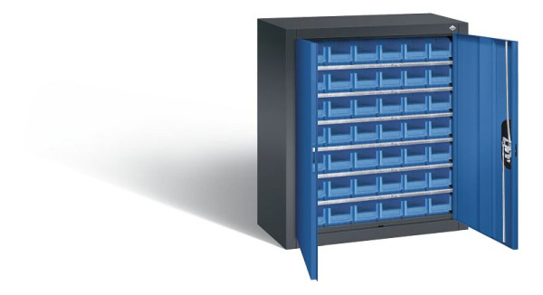 C+P tijdschriftenkast serie 13, H830xB700xD300mm, kleur: zwartgrijs / gentiaanblauw, verzonken handgreep, 134013-21 S10047