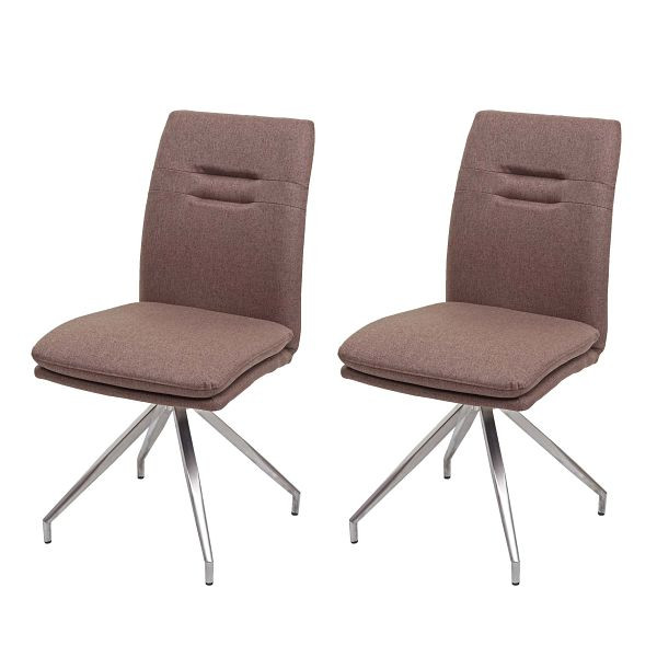 Mendler set van 2 eetkamerstoelen HWC-H70, keukenstoel, fauteuil, stof/textiel geborsteld RVS, bruin, 73922