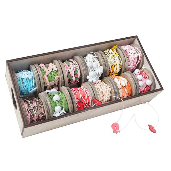 Mendler decoratief lint, geschenklint decoratief lint, lint, doos, houtmotief, 12 rollen van elk 7,5 m, 51917