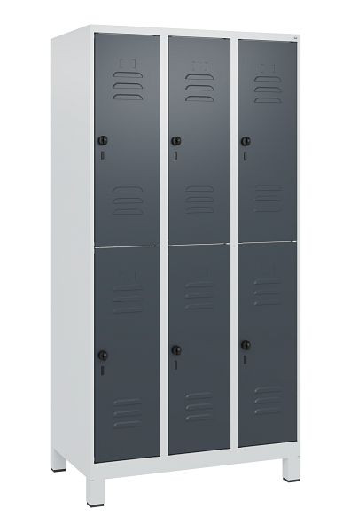 C+P Doppelstöckiger Spind Classic PLUS, Füße, 3 Abteile, 1800x900x500mm, 7035/7016, Drehriegel, 0803107-30 S10008