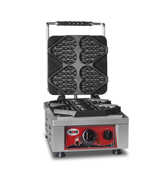 GMG wafelijzer Ti amo, 4x (13,2 x 12,5 x 2,8cm), 50° tot 300°C vaste gietijzeren bakplaat, rondom vetopvangkanaal, RVS behuizing, KGW-04