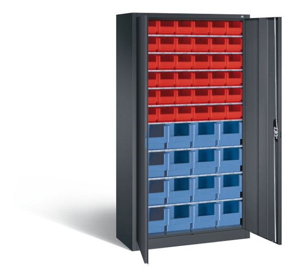 C+P tijdschriftenkast serie 13, H1980xB1000xD420mm, kleur: zwart-grijs, verzonken handgreep, 133144-25 S10020
