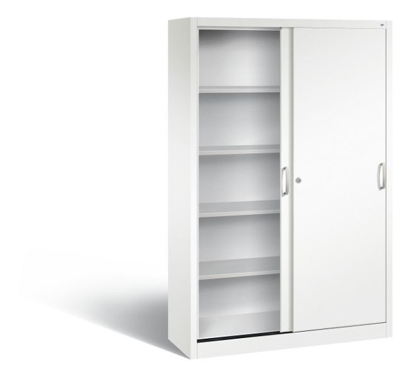 C+P schuifdeurkast Acurado, H1950xB1200xD400mm, kleur: verkeerswit, beugelgreep, 5 niveaus, 2040-00 S10307