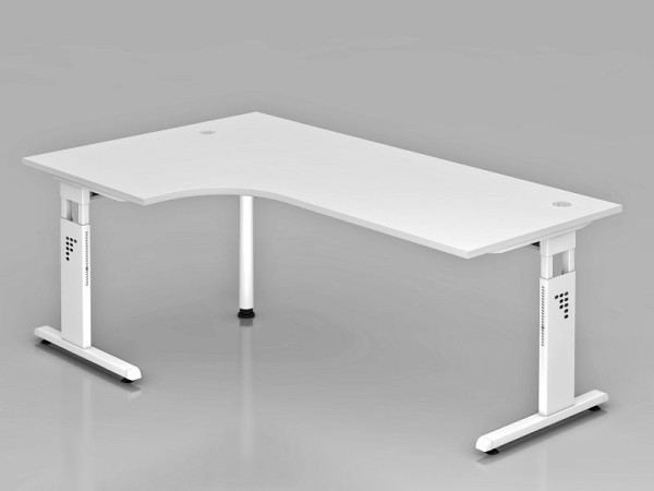 Hammerbacher hoektafel C-poot 200x120cm 90° wit/wit, hoekvorm 90°, links of rechts monteerbaar, werkhoogte 65-85 cm, VOS82/W/W