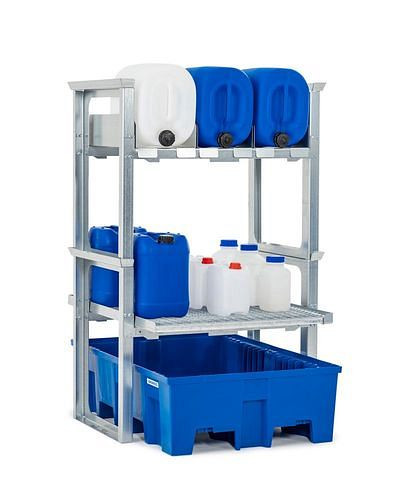 DENIOS jerrycan- en kleincontainerrek, met kunststof bak, 1049 x 1245 x 1637 mm, 291-781