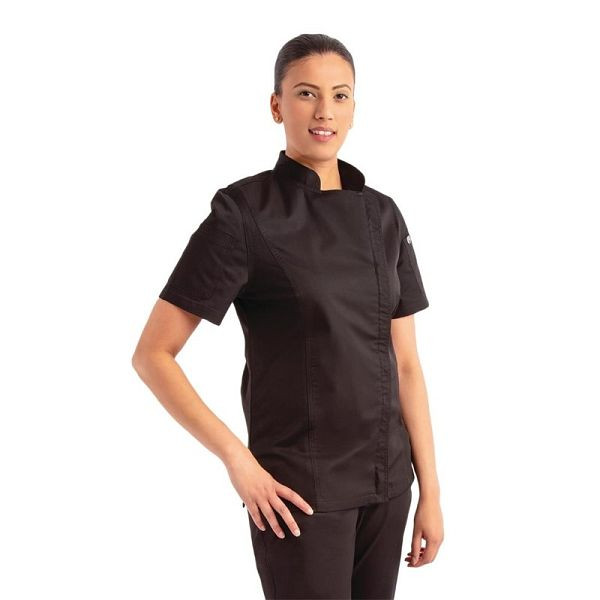 Chef Works Springfield Koksjas met Korte Mouwen en Ritssluiting Dames Zwart XXL, BB051-XXL