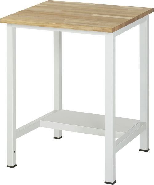 RAU werktafel serie 900, B750 x D800 x H825 mm, massief beukenhouten blad, dikte 25 mm, met plank onder, diepte 320 mm, 03-900-3-B25-07.12