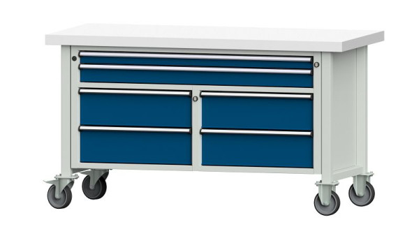 ANKE werkbanken kistwerkbank, model 255 V, 1500 x 700 x 850 mm, RAL 7035/5010, KSP 50 mm, verrijdbaar, 304.166