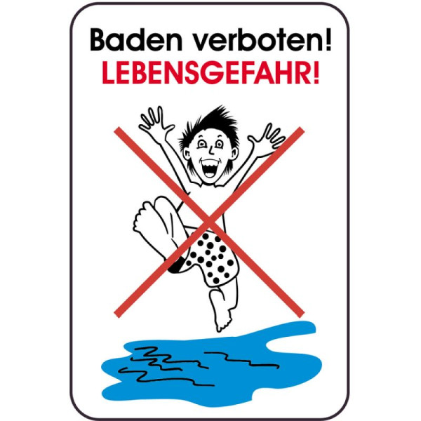 Stenen HGS bord, zwemmen verboden!, LEVENSGEVAAR!, 400 x 600 mm, 14870