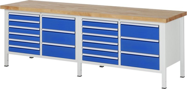 RAU werkbank serie 8000 - frameconstructie (gelast frame), 2 dubbele bodemcontainers (9x laden), 2500x840x700 mm, 03-8479A2-257B4S.11