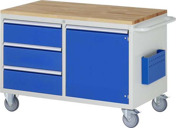 RAU montagewagen serie 7000, B1145 x D650 x H795 mm, massief beukenhouten blad, links: laden: 3xH180mm, rechts: draaideur H540mm, 15-LL3.0.8AB.11