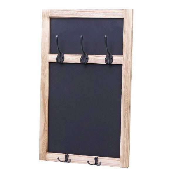 Mendler wandkapstok HWC-C51, kapstok krijtbord wandbord, 5 haken 55x34cm, naturel bruin, 61940