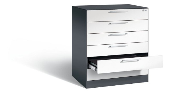 C+P archiefkast Asisto, H1010xB800xD600mm, kleur: zwartgrijs / verkeerswit, beugelgreep, 146243-600 S10019