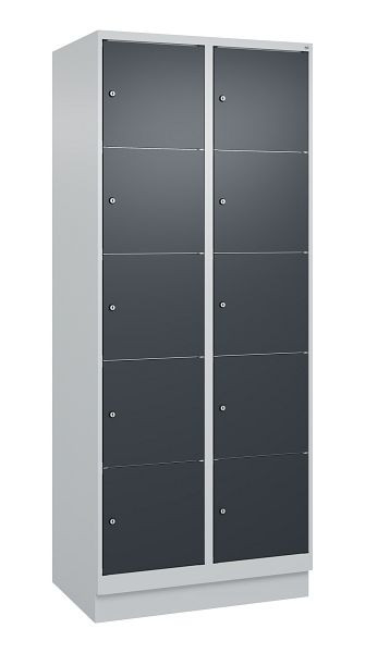 C+P lockerkast Classic PLUS, onderstel, 2 vakken met elk 5 vakken, 1950x800x500mm, 7035/7016, 080020-225 S10008