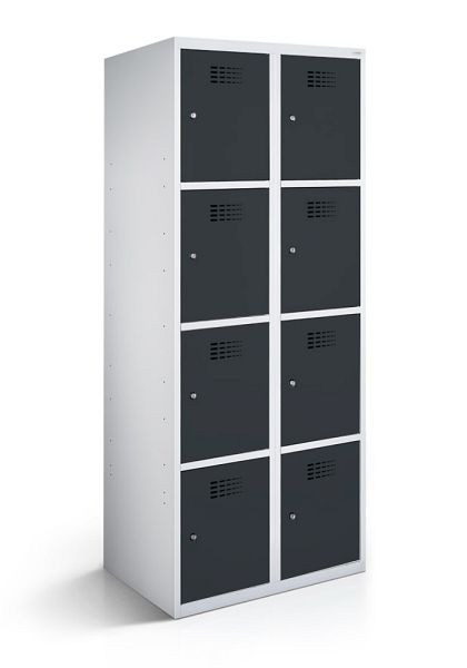 KEMMLIT lockerkast met 2 vakken en 10 deuren 30cm met gesloten bodem, antracietgrijs 7016, draaibare sluiting, 100692
