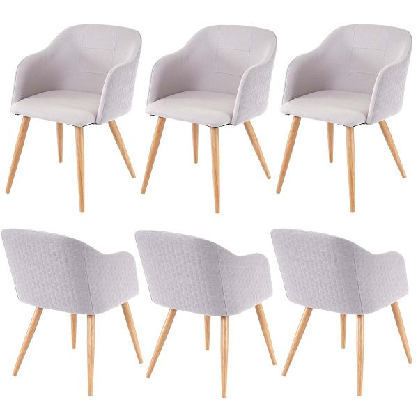 Mendler HWC-D71 set van 6 eetkamerstoelen, keukenstoelen, retro design, armleuningen stof/textiel, lichtgrijsgrijs, 3x64190