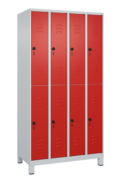 C+P Doppelstöckiger Spind Classic PLUS, Füße, 4 Abteile, 1950x1000x500mm, 7035/3020, 080310-49 S10002