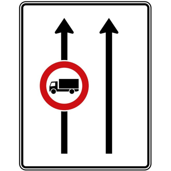 Steen HGS rijbaanbord zonder tegenliggers, 2 strepen in de rijrichting, 1 strook met verbod voor motorvoertuigen boven 3,5 t nr. 524-30, RA2/vlakke vorm 3mm, 1600x1250mm, 524-30-123