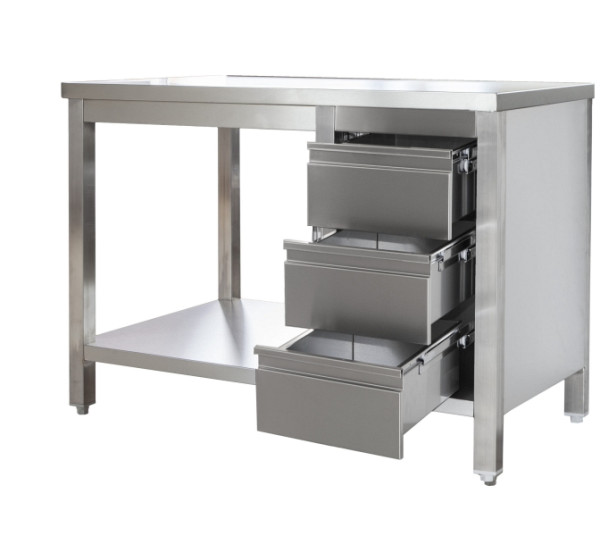 A&S Gastro roestvrijstalen werktafel met rechts gelast ladeblok, diepte 600 mm, met onderblad, AISI 304, 2900 x 600 x 850 mm, ARTGSR296