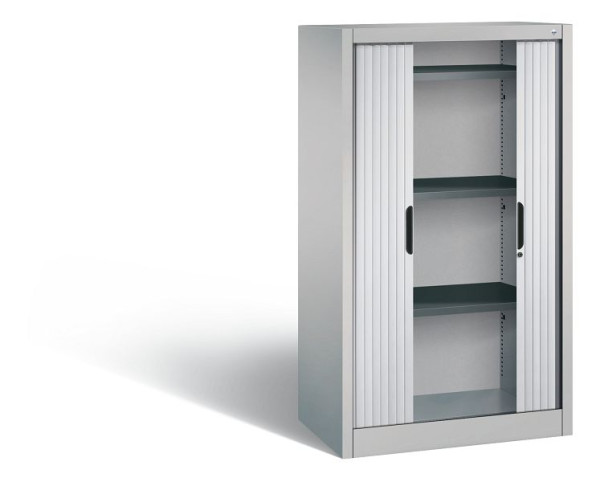 C+P dressoir met rolluik Omnispace, H1345xB800xD420mm, kleur: wit aluminium, verzonken greep, 3 niveaus, 3221-00 S10053