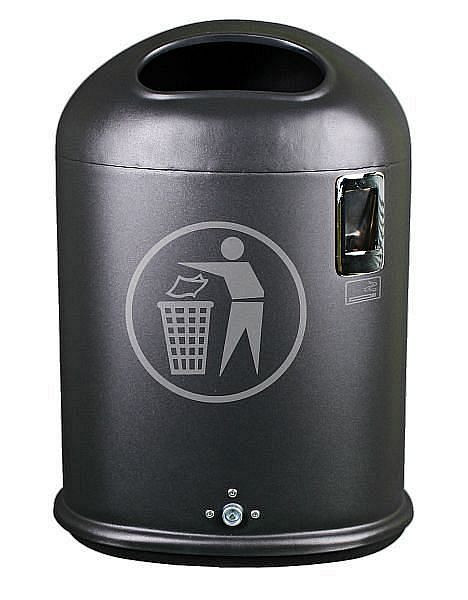 Renner ovale afvalbak, ca. 45 L, met bodemlediging, asbak in chroom design, met rail, sleutel, verzinkt, gecoat, smaragdgroen, 7035-10PB 6001