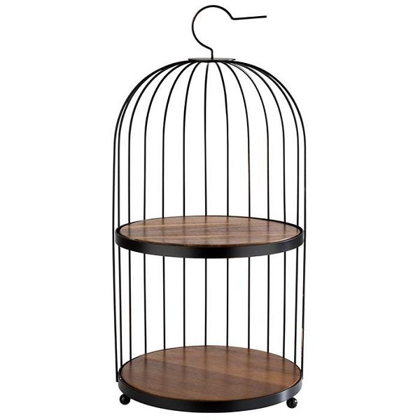 APS buffetframe -BIRDCAGE-, Ø 26 cm, hoogte: 54 cm, metaal, zwart, 2 borden van acaciahout, elk Ø 25 cm, hoogte: 1 cm, 33206