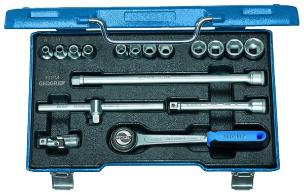 GEDORE dopsleutelset 3/8", 17-delig, zeskantprofiel, omschakelbare ratel, 6235980