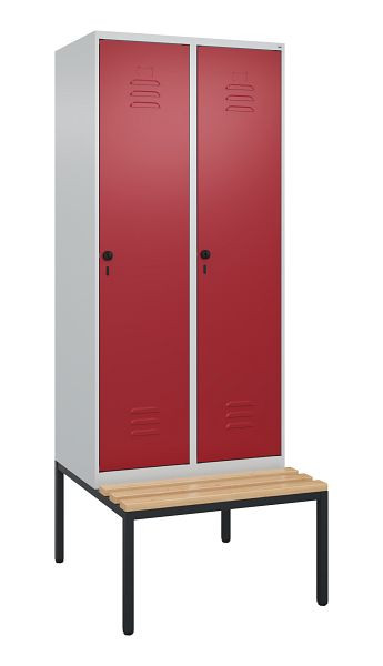C+P luierkastje Classic PLUS, met onderbank, 2 vakken, 2120x800x815mm, 7035/3003, draaibare sluiting, beuken zitlat, 0800507-22 S10001