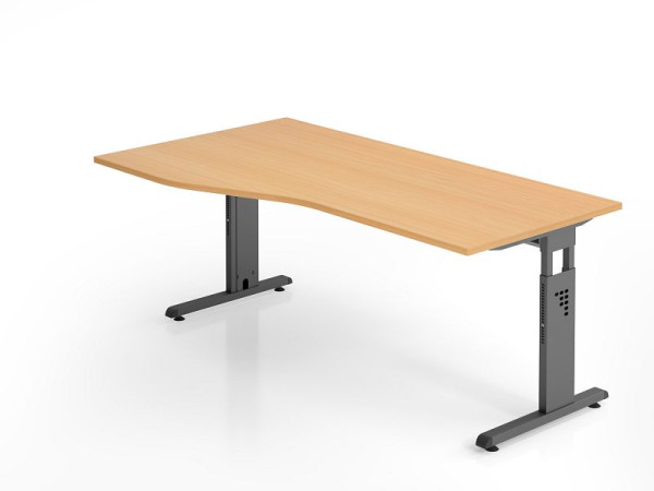 Hammerbacher bureau OS18, 180 x 100/80cm, blad: beuken, 25 mm dik, 2 mm ABS rand, vrije vorm, links of rechts monteerbaar, VOS18/6/G