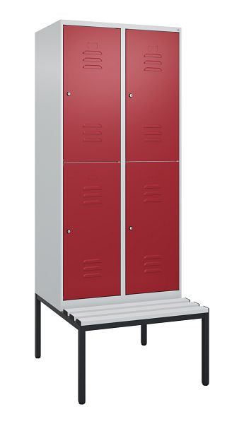 C+P dubbeldekskast Classic PLUS, 2 vakken, 2120x800x815mm, 7035/3003, cilindersloten, met bank eronder, 0803507-22 S10016