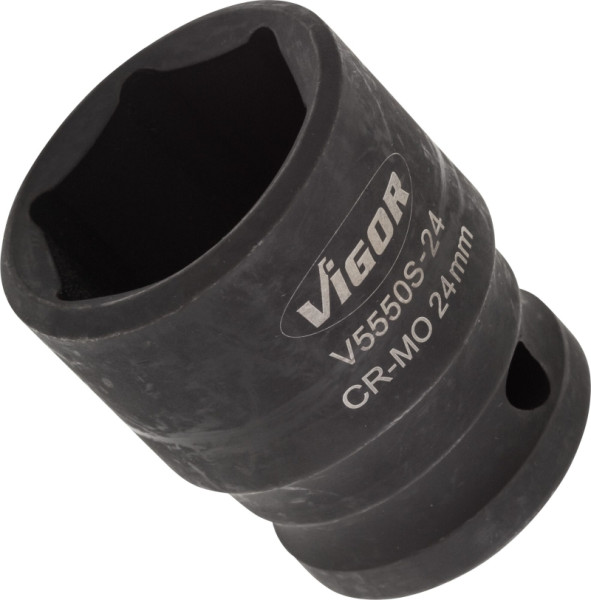 VIGOR slagmoersleuteldop, kort, hol vierkant 12,5 mm (1/2 inch), buitenzeskantprofiel, 24 mm, V5550S-24
