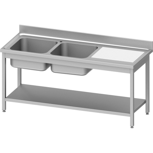 Stalgast spoelunit ECO met onderstel 1400x600x850 mm, met twee spoelbakken links, met opstaande rand, zelfmontage (AISI201), DST14663LA