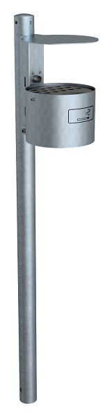 Schake ronde asbak met dak voor wand- en paalbevestiging, thermisch verzinkt, met paal Ø60x1300mm, 4167